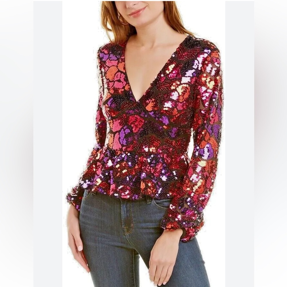 Melloday New With Tags Colorful Sequin Mosaic Design Top.Size L.